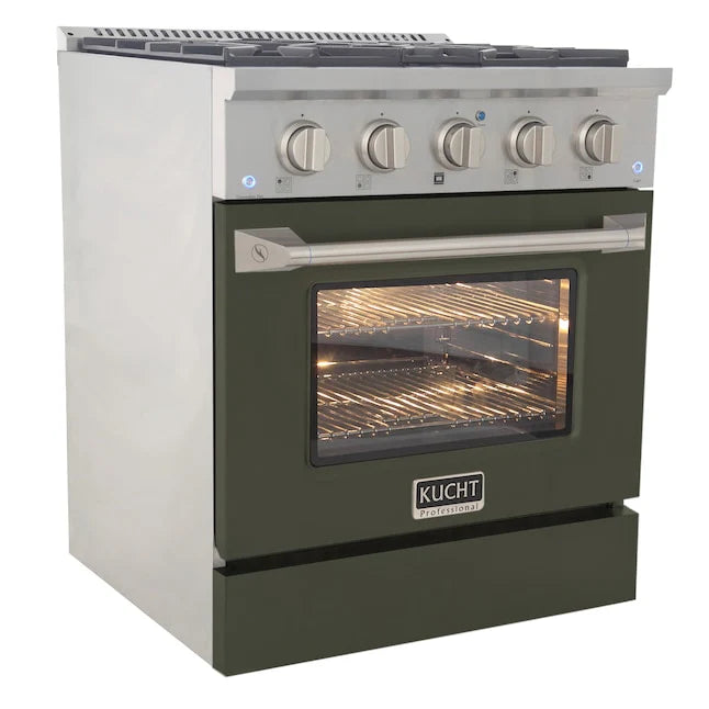 Kucht 30" Gas Range in Stainless Steel with Olive Green Oven Door, KNG301-OG