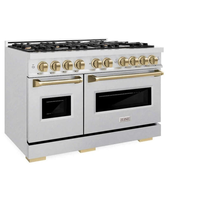 ZLINE 48" Dual Fuel Range, Gas Cooktop, Electric Convection Oven DuraSnow® Stainless Steel, Champagne Bronze CDRSZ-48-CB