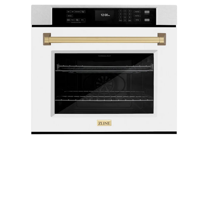 ZLINE 30"Professional True Convection Single Wall Oven, Air Fry, Self Clean, DuraSnow® White Matte, Champagne Bronze WASSZ-WM-30-CB