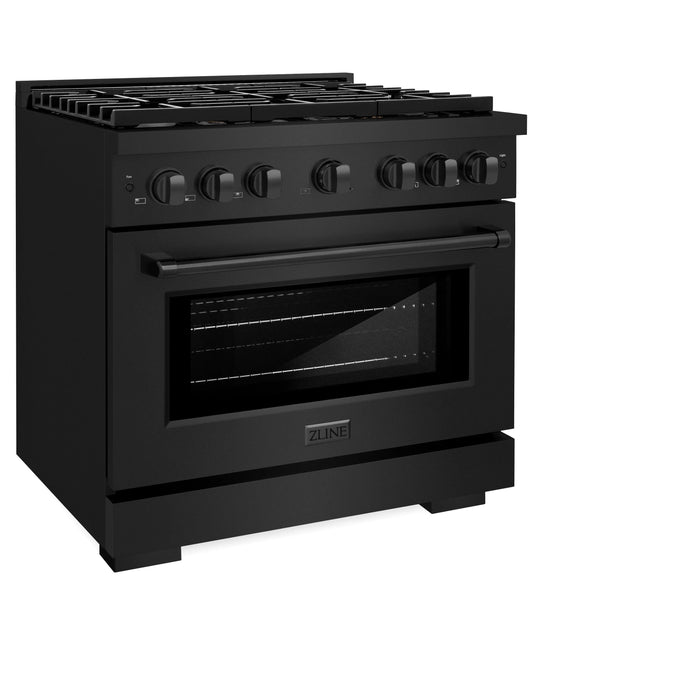 ZLINE 36"Paramount Dual Fuel Range Black Stainless Steel, Brass Burners SDRB-BR-36