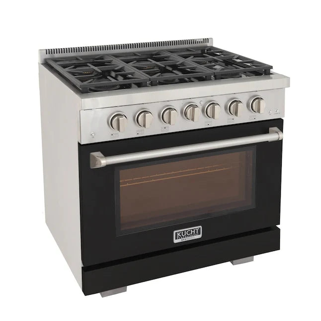 Kucht 36" Professional Gas Range, 6 Burners, Grill/Griddle, KFX360-BK