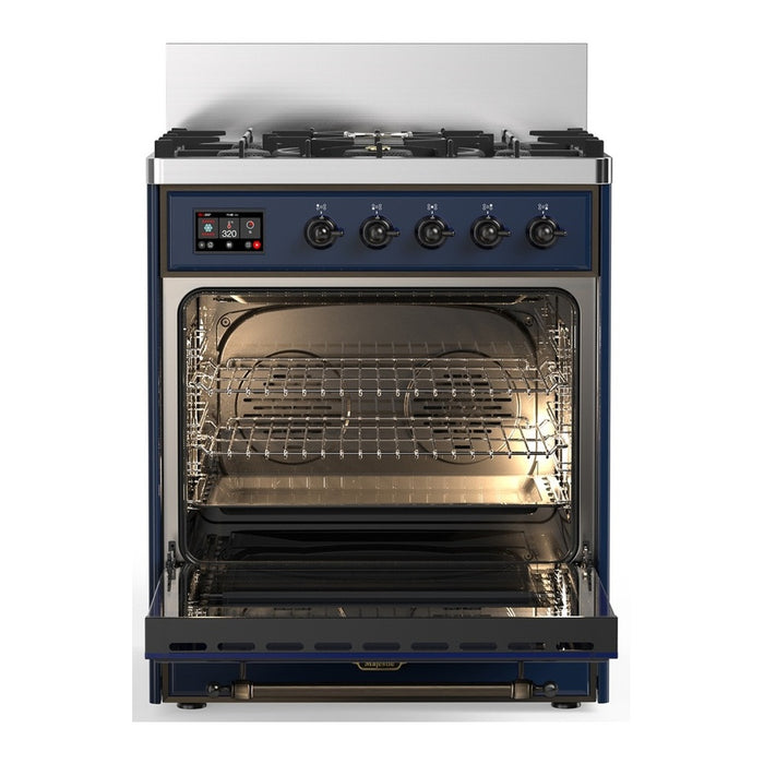 ILVE Majestic III 30" Dual Fuel Range, Midnight Blue Burnished Trim UM30QNR3MBB