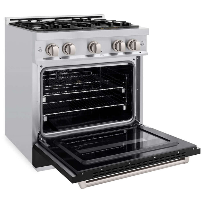 ZLINE 30" Dual Fuel Range, Gas Cooktop, Electric Convection Oven Stainless Steel, Black Matte Door CDR-BLM-30