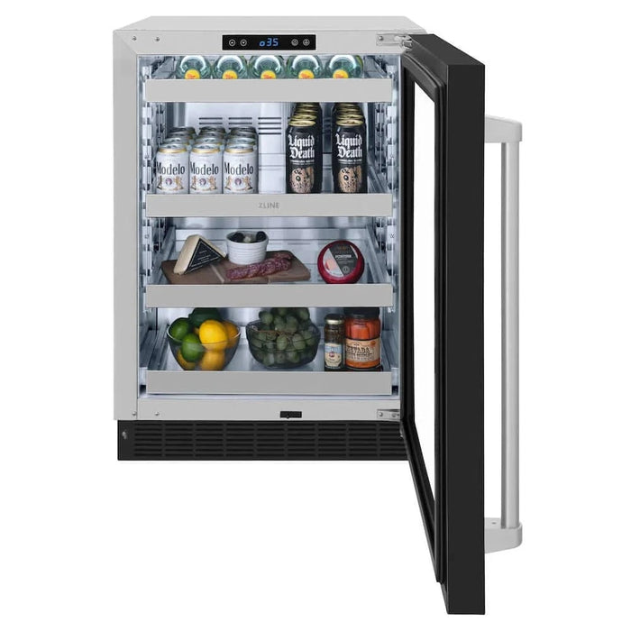 ZLINE 24" Touchstone 151 Can Beverage Fridge Black Matte Glass Door RBSO-BLM-24