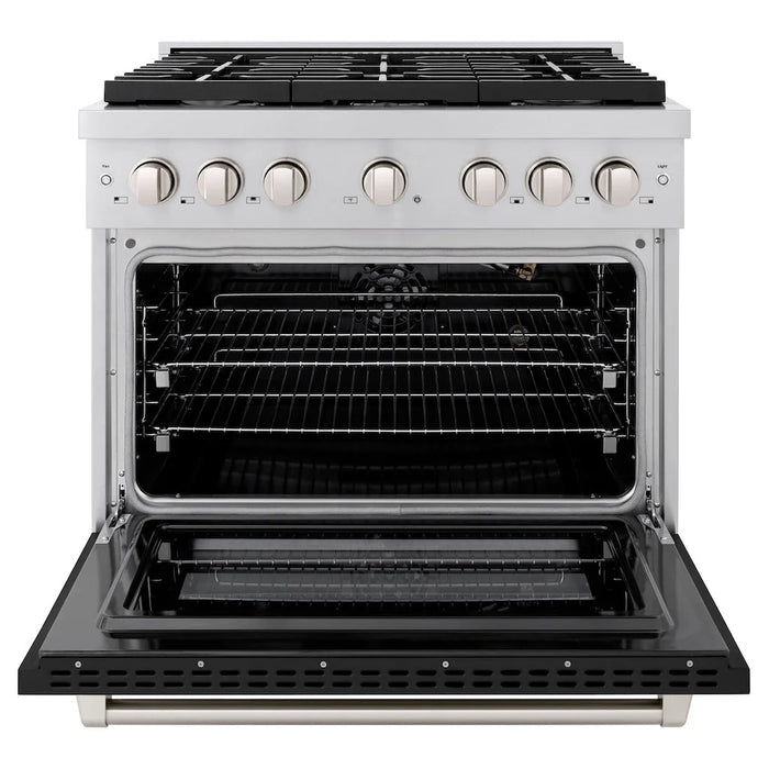 ZLINE 36" Gas Range, Convection Gas Oven, Stainless Steel,Matte Black  SGR-BLM-36