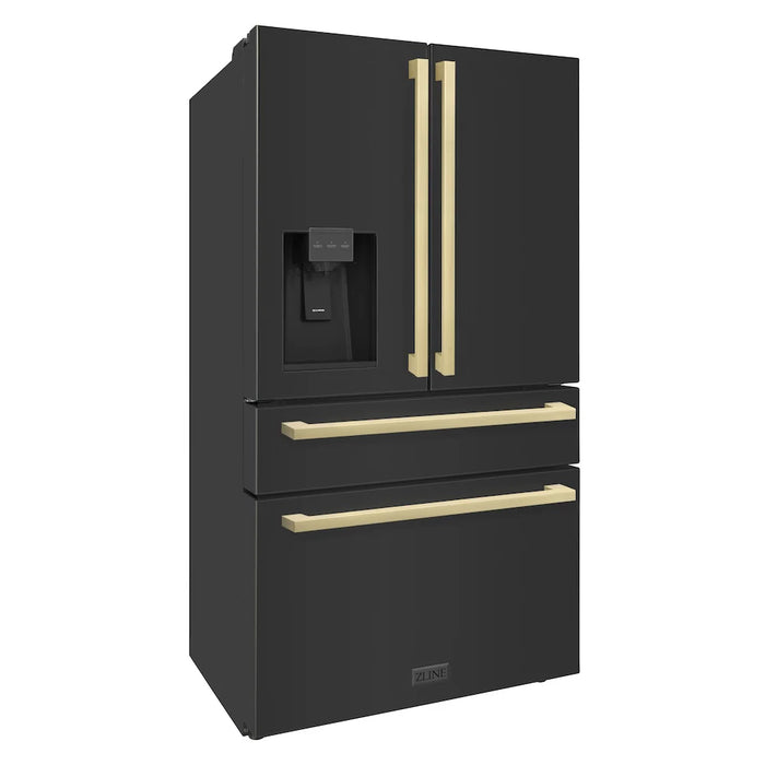 ZLINE 36" Autograph French Door Refrigerator, Ice & Water, Black Stainless RFMZ-W36-BS-FCB