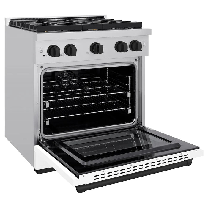 ZLINE 30"Paramount Dual Fuel Range White Matte Matte Black SDRZ-WM-30-MB