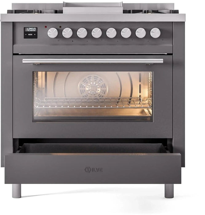 ILVE 36"Professional Plus Dual Fuel Range, Matte Graphite UP36FWMPMG