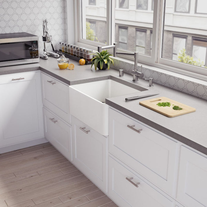 ALFI brand Smooth Apron 24" Single Bowl Fireclay Farm Sink ABF2418