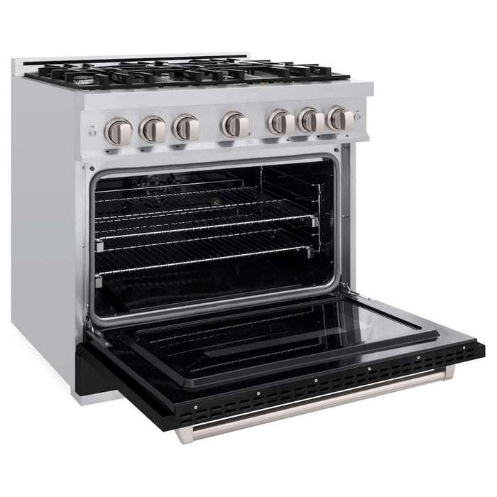 ZLINE 36" Dual Fuel Range, Gas Cooktop, Electric Convection Oven Stainless Steel, Black Matte Door CDR-BLM-36