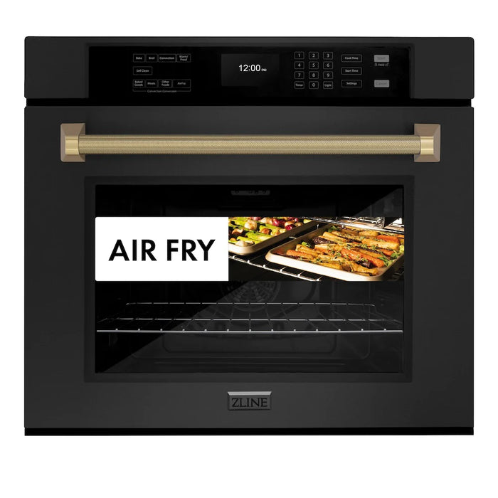 ZLINE Autograph Edition 30" Professional True Convection Single Wall Oven, Air Fry, Self Clean, Black Stainless Steel, Helix Handles WASBZ-30-KCB