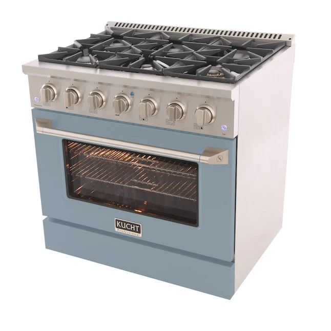 Kucht 36" Gas Range, Stainless Steel with Light Blue Oven Door, KNG361-LB