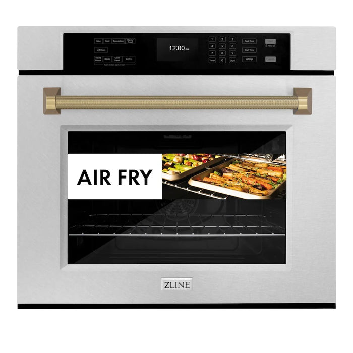 ZLINE Autograph Edition 30" Professional True Convection Single Wall Oven, Air Fry, Self Clean, Stainless Steel, Helix Handles WASZ-30-KCB
