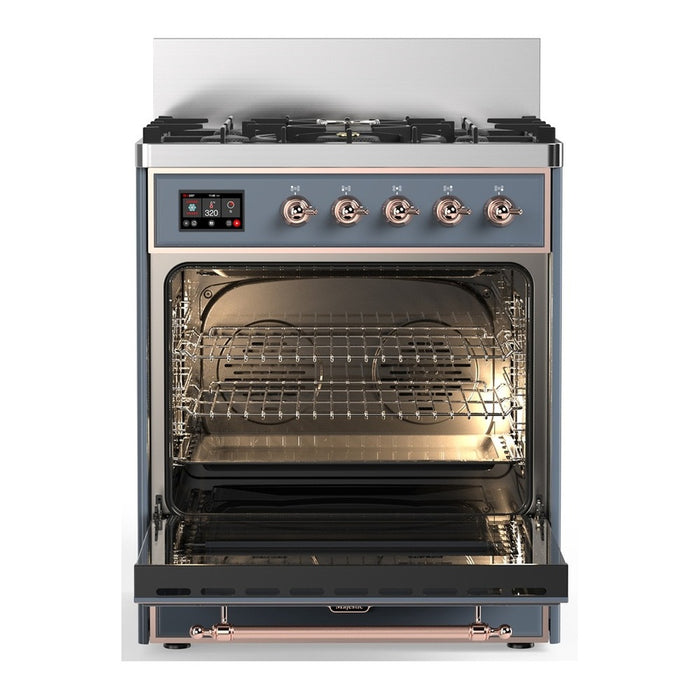 ILVE Majestic III 30" Dual Fuel Range, Blue Grey Copper Trim UM30QNR3BGP