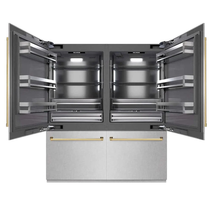 ZLINE 72" Built-In Bottom Freezer Refrigerator,Water Dispenser, Ice Maker, DuraSnow® Stainless Steel Graphite Gray Polished Gold GRBITZ-SN-72-G