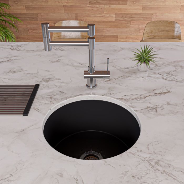 ALFI brand Round 18" Undermount / Drop In Fireclay Prep Sink ABF1818R