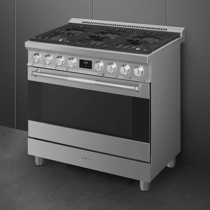 SMEG 36" Freestanding Dual Fuel Range, SPR36UGMX