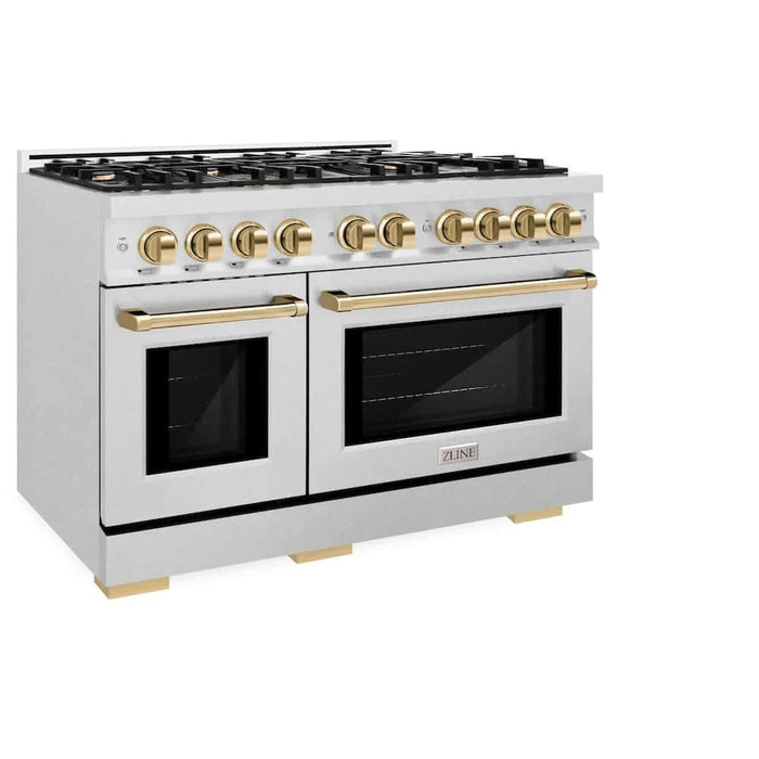 ZLINE 48" Select Gas Range Convection Gas Oven DuraSnow® Stainless Steel Polished Gold HGRSZ-48-G
