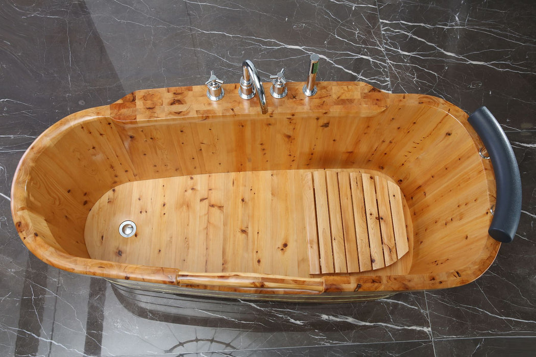 ALFI brand 61'' Free Standing Cedar Wooden Bathtub, Tub Filler AB1136