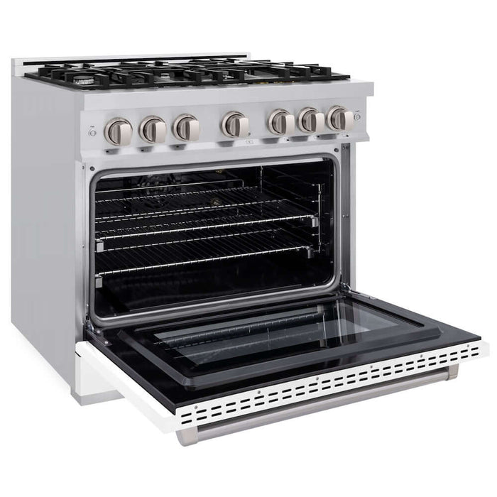 ZLINE 36" Select Gas Range Convection Gas Oven White Matte Stainless Steel HGR-WM-36