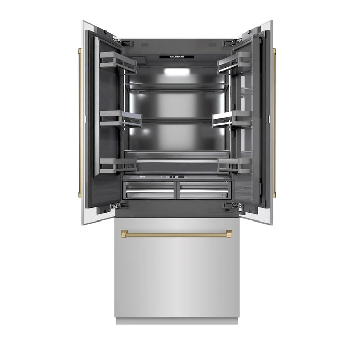 ZLINE Autograph Edition 36" French Door Built-In Bottom Freezer Refrigerator, Water Dispenser, Ice Maker, Stainless Steel, Graphite Gray Interior, Helix Handles GRBIVZ-30436KCB