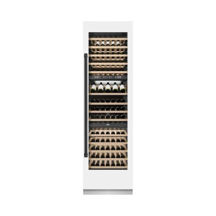 ZLINE 24"Triple Zone 100 Bottle Column Wine Cooler, White Matte Stainless Steel Matte Black RCWVZ-WM-24-MB
