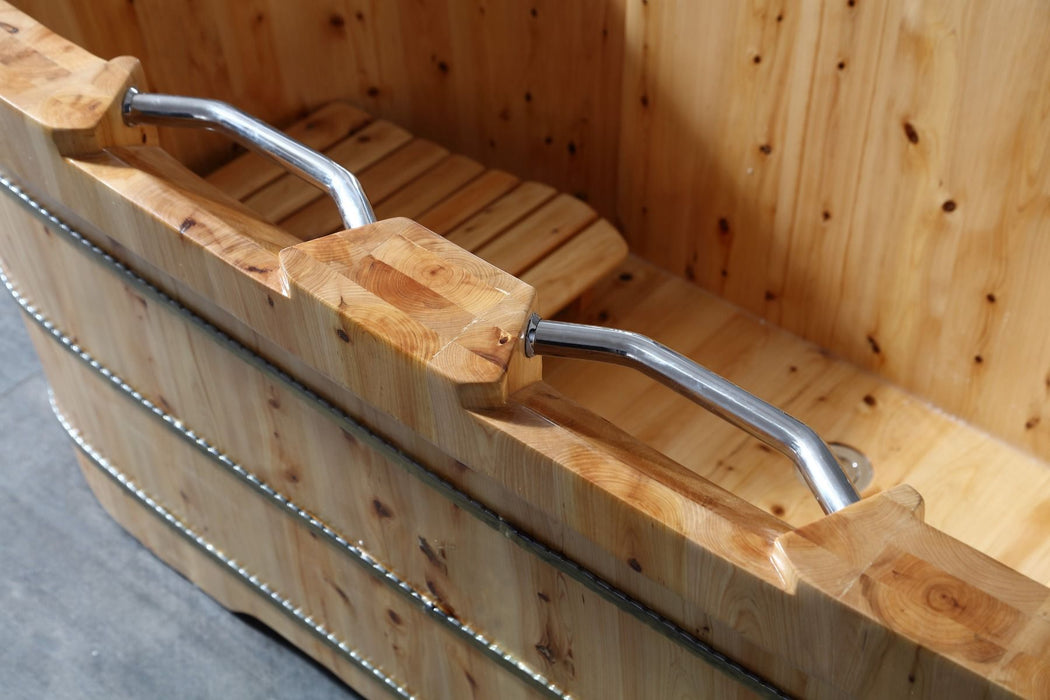 ALFI brand 65" 2 Person Free Standing Cedar Wooden Bathtub, Fixtures, Headrests AB1130