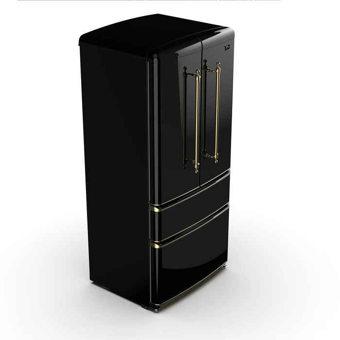 Forno Luigi 33" French Door Refrigerator, Black, Antique Brass, FFFFD1791-33BLK