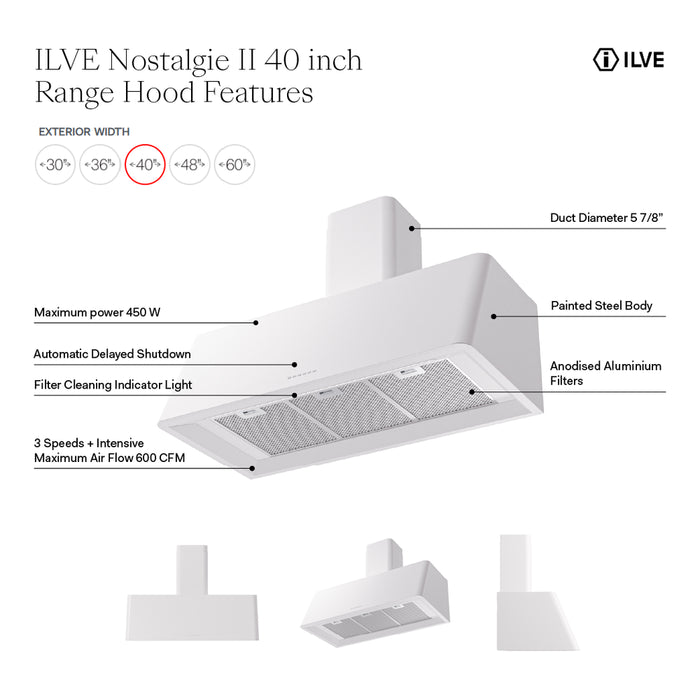 ILVE Nostalgie II 40" Range Hood UAG40SS