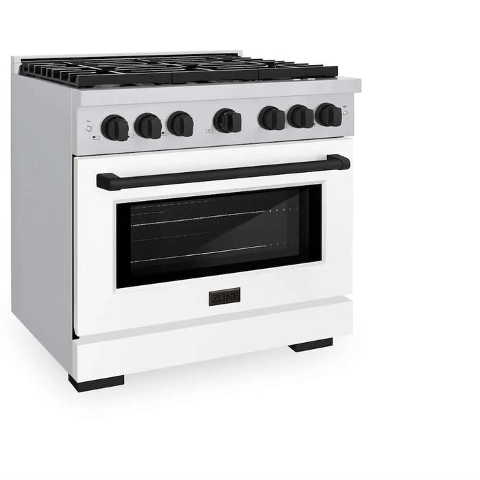 ZLINE 36"Gas Range, Convection Oven White, Matte Black, SGRZ-WM-36-MB