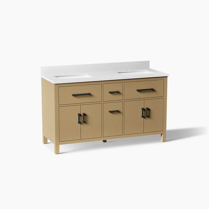 KOHLER Kresla 60" bathroom vanity cabinet, sinks, quartz top K-40641-BD1