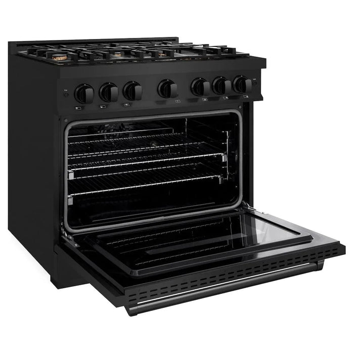 ZLINE 36" Classic Gas Range, Convection Gas Oven Black Stainless Steel Brass Burners, CGRB-BR-36