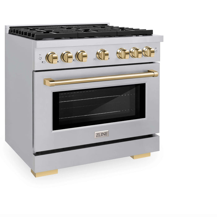 ZLINE 36"Paramount Dual Fuel Range Stainless Steel Gold SDRZ-36-G