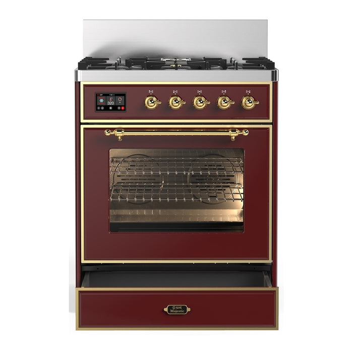 ILVE Majestic III 30" Dual Fuel Range, Burgundy, Brass Trim UM30NR3BUG