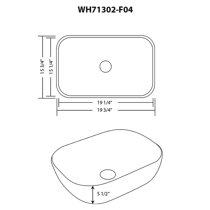 Whitehaus 20" Rectangular Above Mount Basin, Embossed Exterior, Smooth Interior WH71302-F04