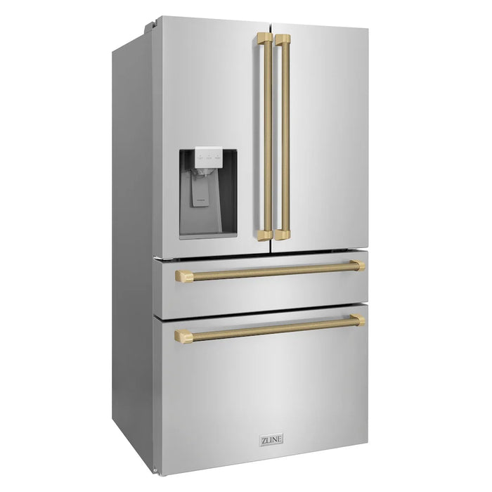 ZLINE Autograph Edition 36" Counter-Depth French Door Refrigerator, Water, Ice Maker, Fingerprint-Resistant Stainless Steel, Helix Handles RFMZ-W-36-KCB