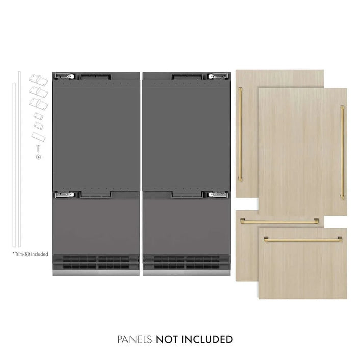ZLINE 72" Panel Ready Built-In Bottom Freezer Refrigerator,Water Dispenser, Ice Maker,Graphite Gray Polished Gold GRBITZ-72-G