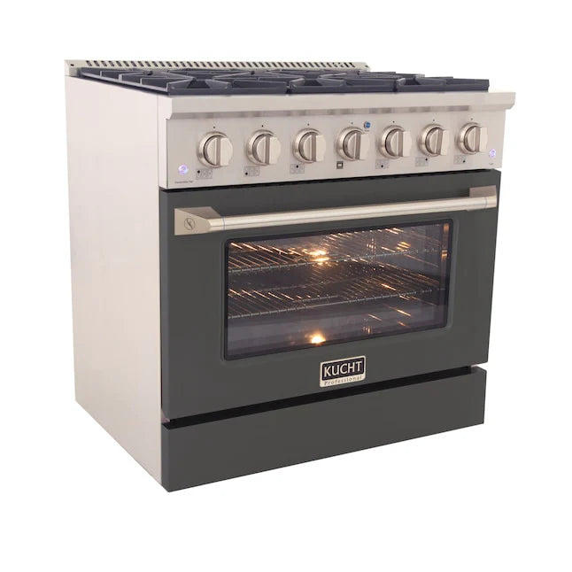 Kucht 36" Gas Range, Stainless Steel with Grey Oven Door, KNG361-GR