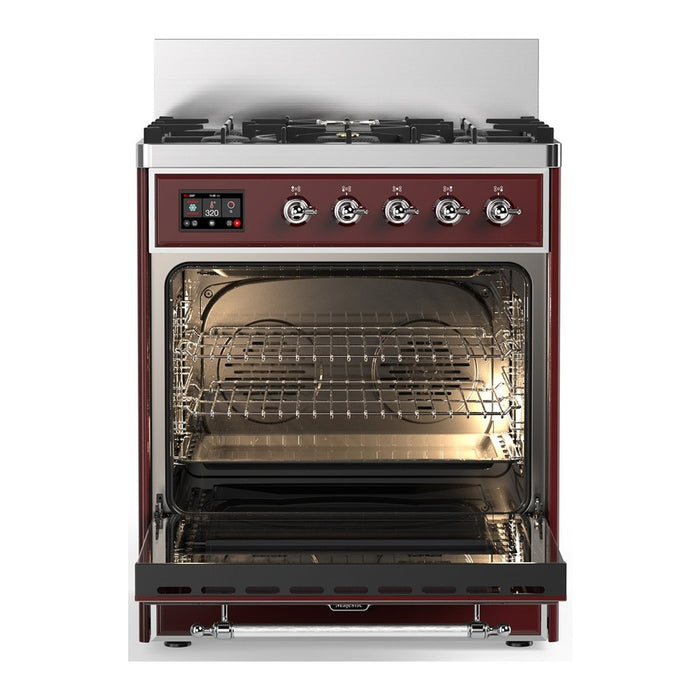 ILVE Majestic III 30" Dual Fuel Range Burgundy Chrome Trim UM30QNR3BUC