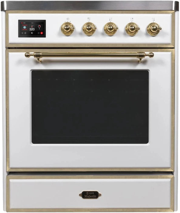 ILVE 30"Majestic II Induction Range, White, Brass Trim UMI30NE3WHG