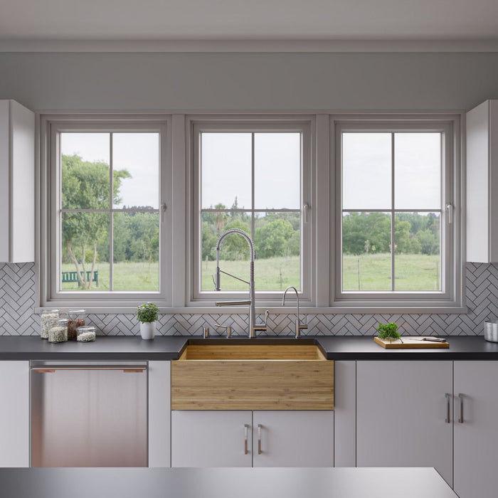 ALFI brand 33'' Double Bowl Apron Front Farm Bamboo Kitchen Sink AB3321