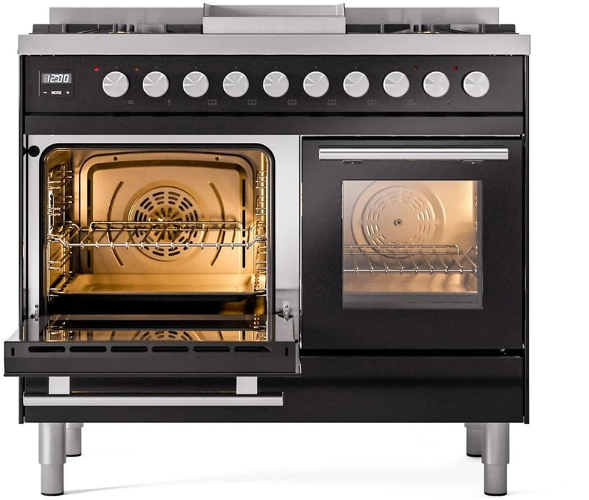 ILVE 40"Professional Plus Liquid Propane Dual Fuel Range, Glossy Black UPD40FWMPBKLP