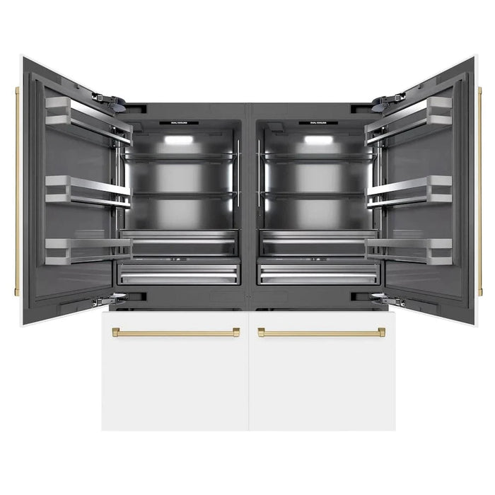 ZLINE 72" Built-In Bottom Freezer Refrigerator,Water Dispenser, Ice Maker, White Matte Graphite Gray Champagne Bronze GRBITZ-WM-72-CB