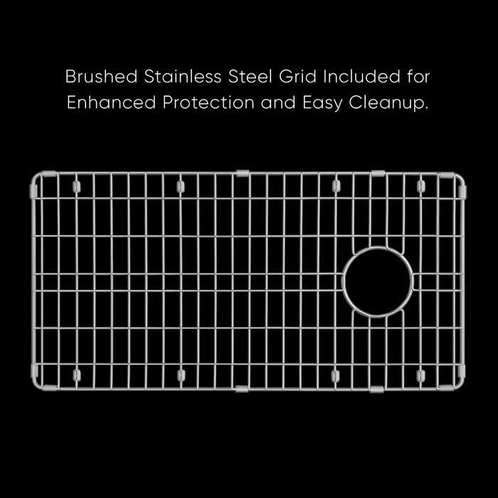 Whitehaus 34" Undermount Fireclay Kitchen Sinks, Stainless Steel Grid WHUF3419