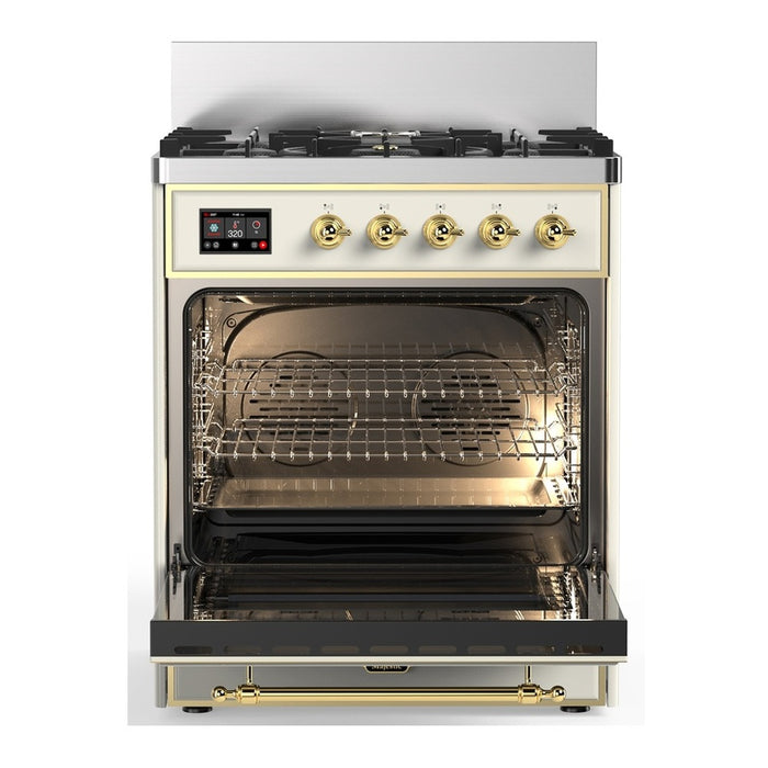 ILVE Majestic III 30" Dual Fuel Range, Antique White Brass Trim UM30QNR3AWG