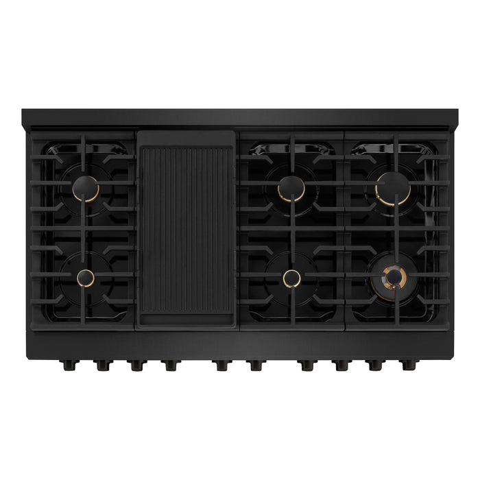 ZLINE 48"Paramount Dual Fuel Range Black Stainless Steel, Brass Burners SDRB-BR-48