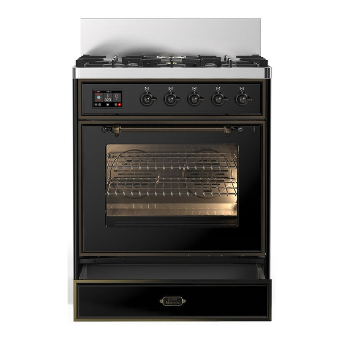 ILVE Majestic III 30" Dual Fuel Dual Fuel Range Glossy Black Burnished Trim UM30NR3BKB
