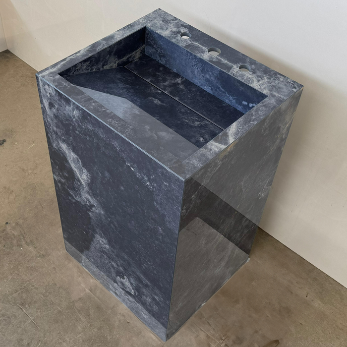 Ocean Blue Handcrafted Porcelain Pedestal Sink Marble Look Freestanding Bathroom