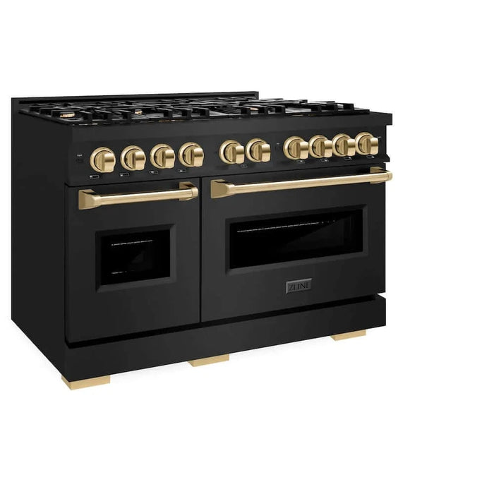 ZLINE 48" Classic Gas Range, Convection Gas Oven Black Stainless Steel, Gold CGRBZ-48-G