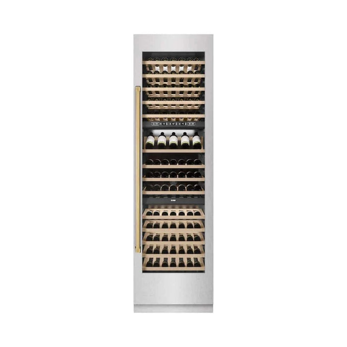 ZLINE 24"Triple Zone 100 Bottle Column Wine Cooler, DuraSnow®  Stainless Steel Polished Gold RCWVZ-SN-24-G